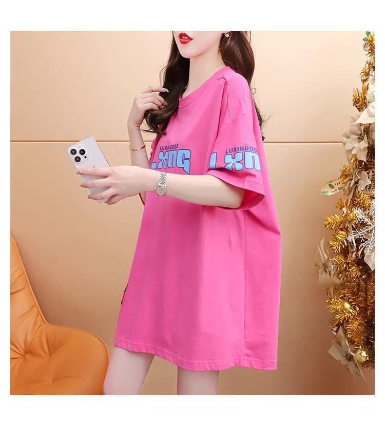 質感のいい アルファベット 熊柄 ドロップショルダー オーバーサイズ Tシャツ ＜S-2878＞