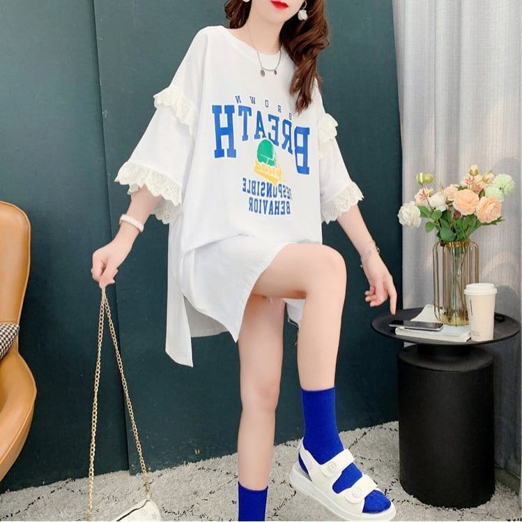 コットンレーストリム半袖Tシャツ<S-3028>