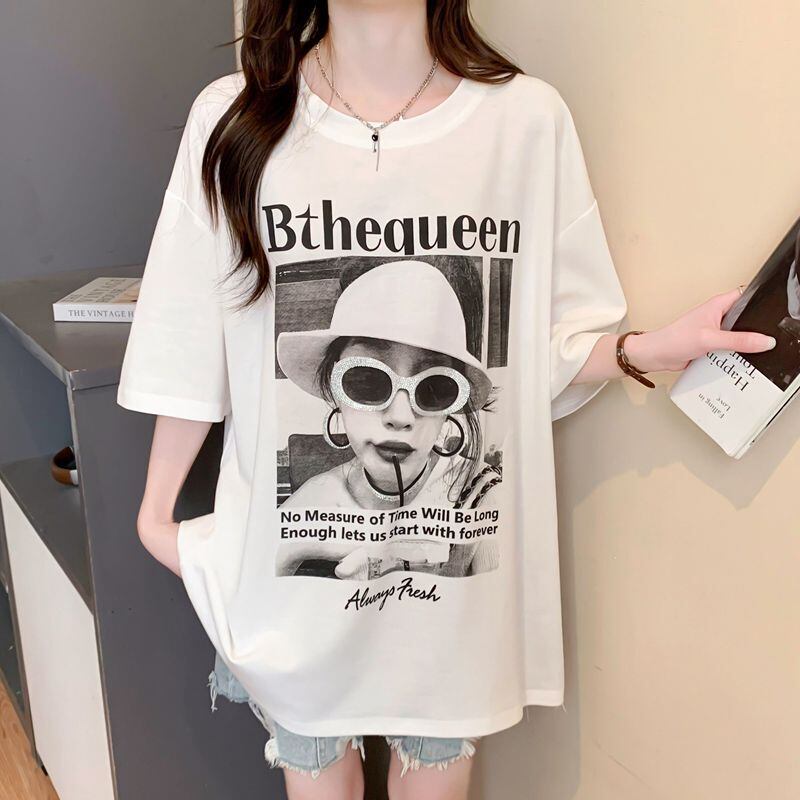 話題沸騰中 レース アバンギャルド 切り替え ホットダイヤモンド 3色選択 半袖Tシャツ＜S-8547＞