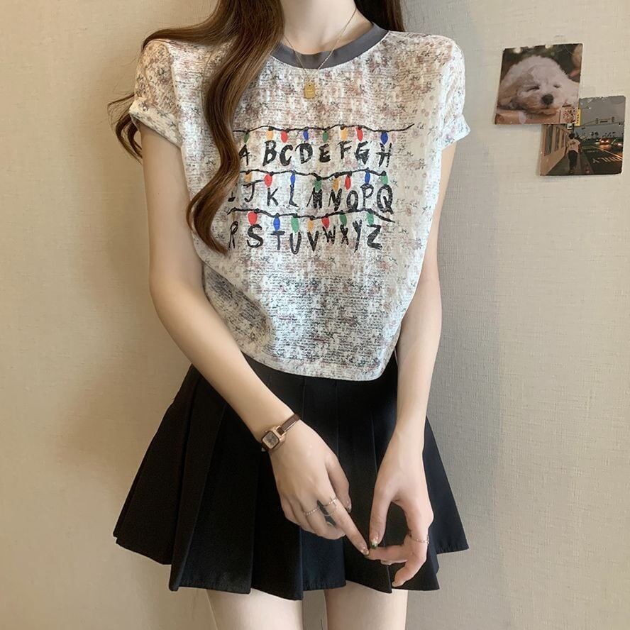 好感度UP カジュアル 大人可愛い プリント 全2色 半袖 Tシャツ＜S-8822＞