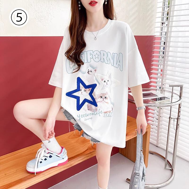 売り切れ必至 ルーズ カジュアル プリント 6種選択可 半袖Tシャツ<S-8873>