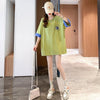 韓国系 ドロップショルダープリント ラウンドネック ロング Tシャツ 三色 ゆったり半袖＜S-3011＞