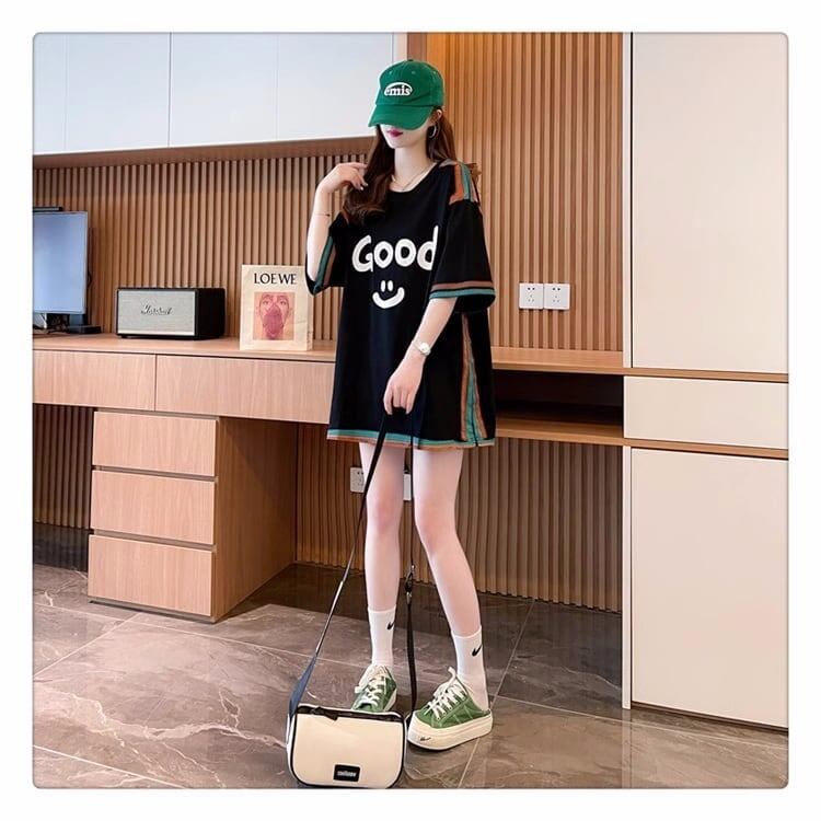 おすすめ プリント アルファベット ロング Tシャツ ゆったり半袖 ＜S-2881＞