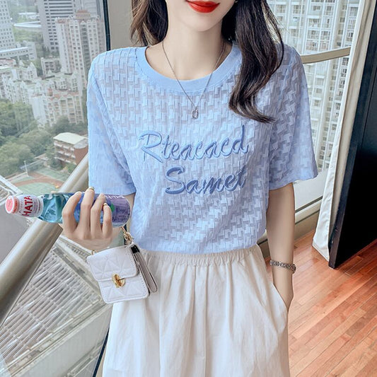 【半額！期間限定！！】大活躍 シフォン 定番シンプル 刺繍 全3色 Tシャツ カットソー ＜S-8601＞