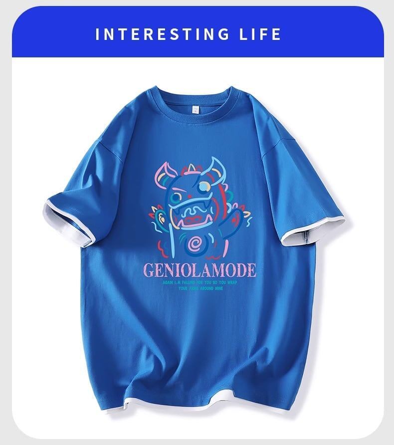 ユニセックスピュアコットン漫画プリント半袖Tシャツ<S-5115>