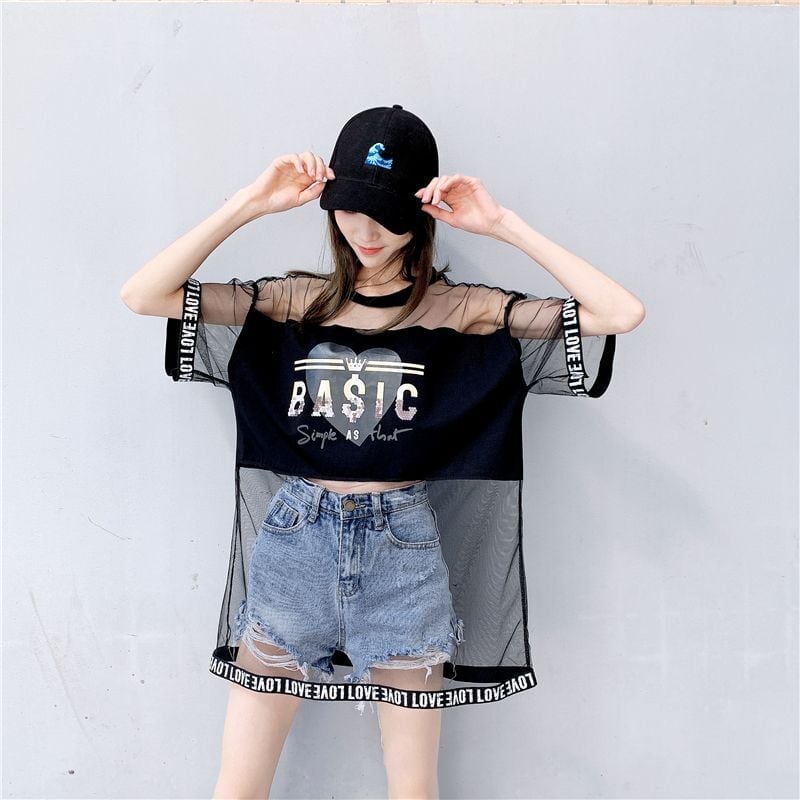 売り切れ必至 レイヤード風 個性派 チュール ゆったり半袖 Tシャツ全4色 ＜S-8157＞