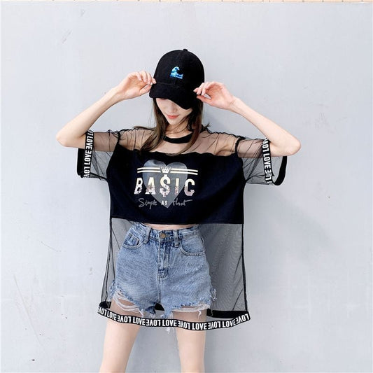 売り切れ必至 レイヤード風 個性派 チュール ゆったり半袖 Tシャツ全4色 ＜S-8157＞