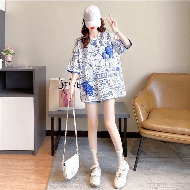 好感度満載 切り替え 美感いっぱい プリント Tシャツ カットソー＜S-3388＞