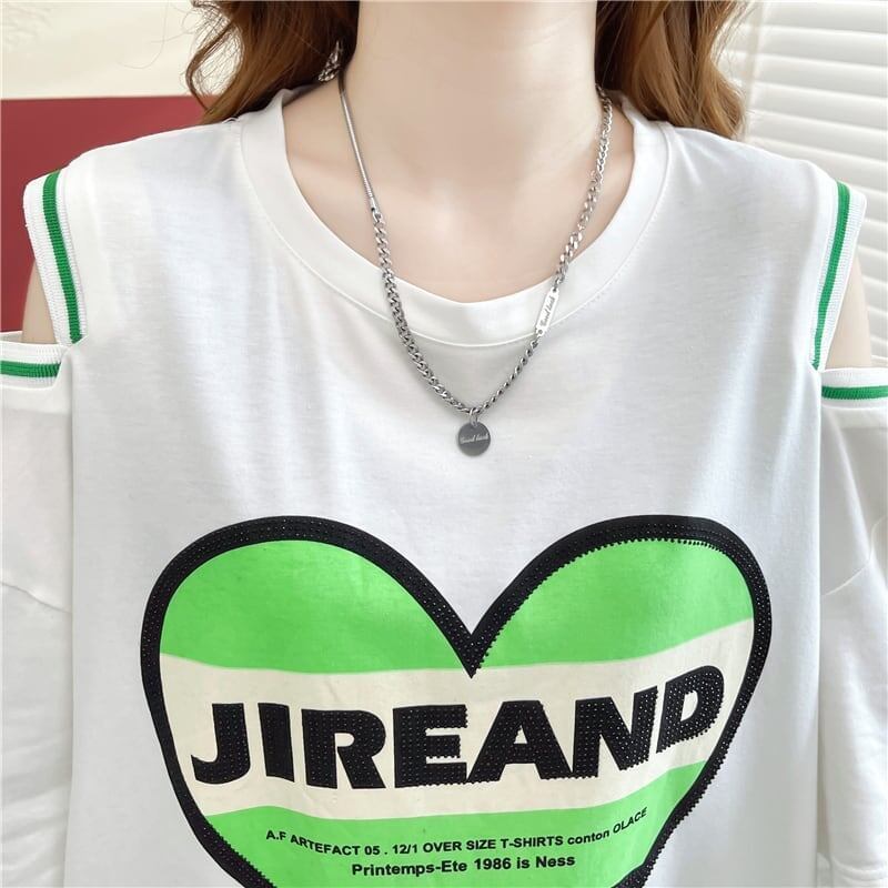 スタイリッシュ 切り替え 一目惚れ プリント Tシャツ カットソー＜S-3521＞