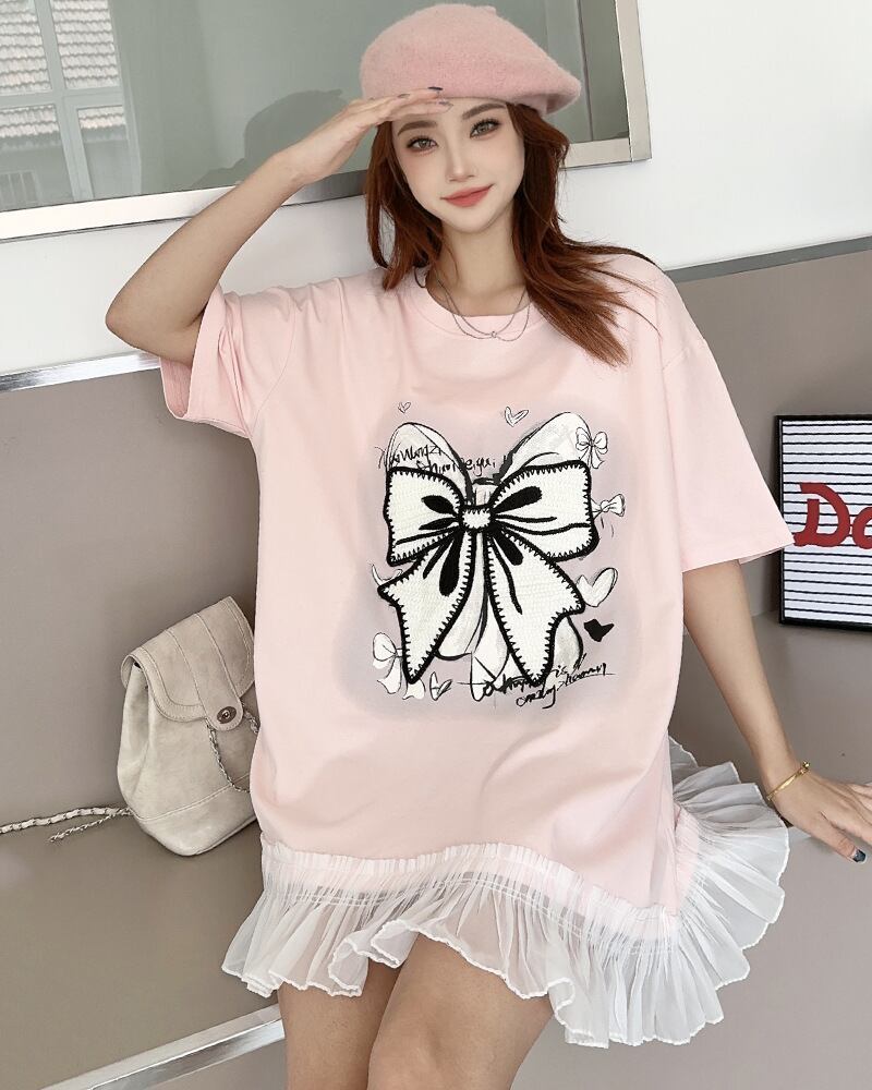 今季マストバイ プリントゆったり 切り替え 半袖Tシャツ 全4色＜S-8256＞