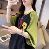 絶対欲しい カラーマッチング 数字刺 ロング Tシャツ ゆったり 半袖 ＜S-2896＞