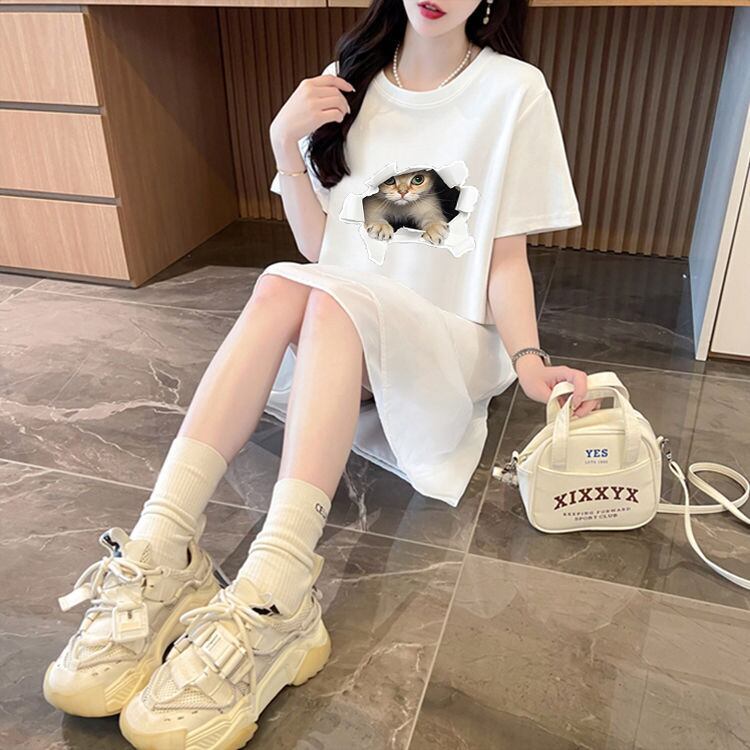 絶対欲しい ネコ カジュアル デザイン ゆったり 半袖 Tシャツ＜S-8658＞