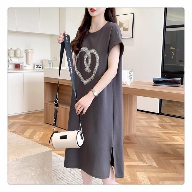 韓国系 ロング ハートマーク Tシャツ 半袖 ＜S-2837＞