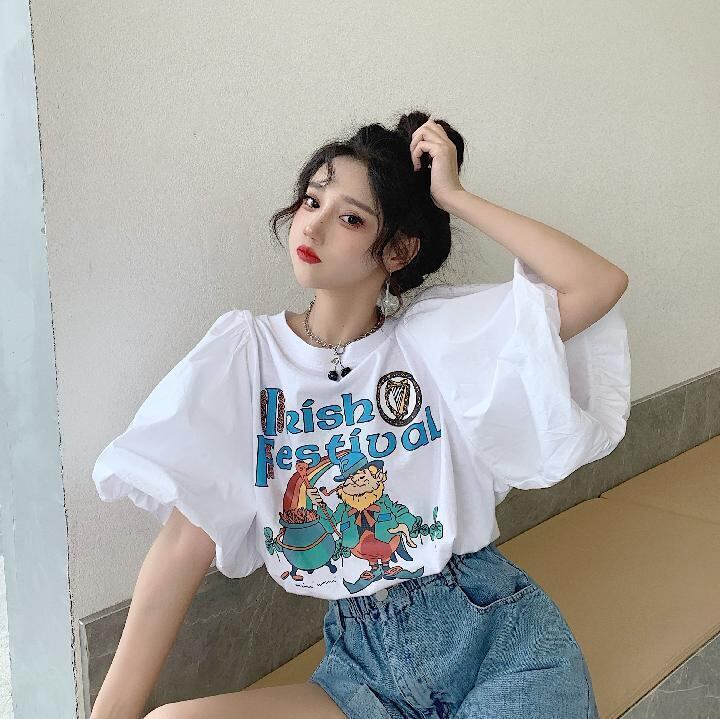 キュート プリント ファッション ゆったり 全4色 半袖 Tシャツ＜S-11521＞