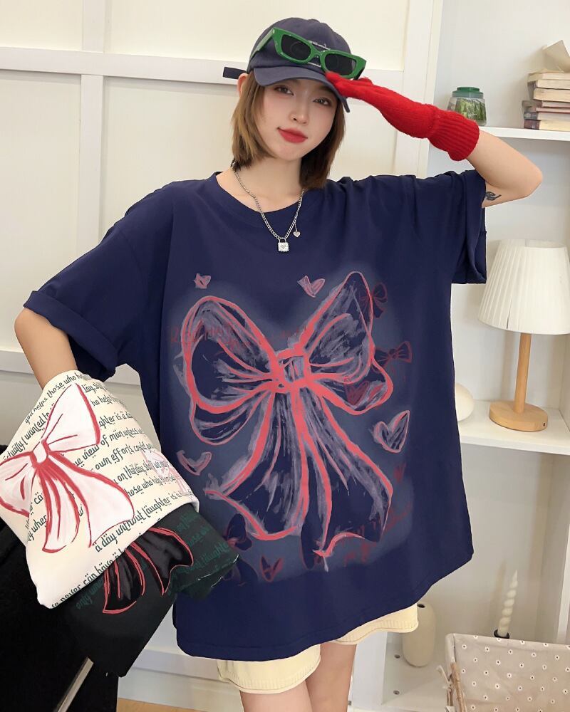 個性的なデザイン プリント ラウンドネック 半袖 Tシャツ カットソー＜S-8273＞