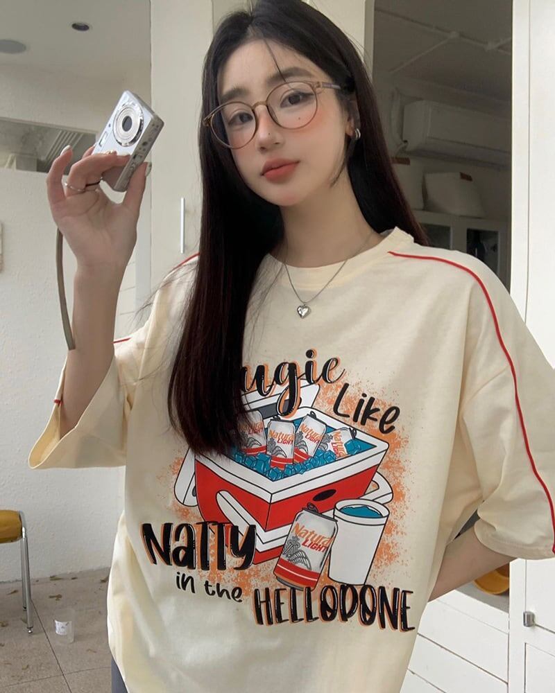 着せ ゆったり ビッグロゴ ロングTシャツ 半袖 ワンピース<S-4859>