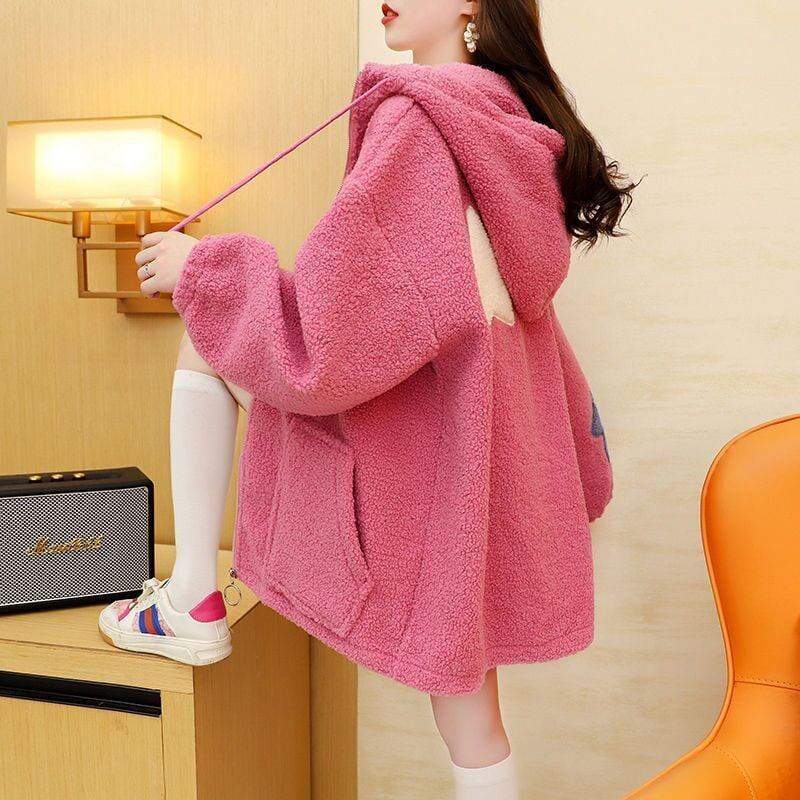 大人可愛い星柄ロゴボアフルジップパーカー全3色  厚手トップス ＜S-4461＞