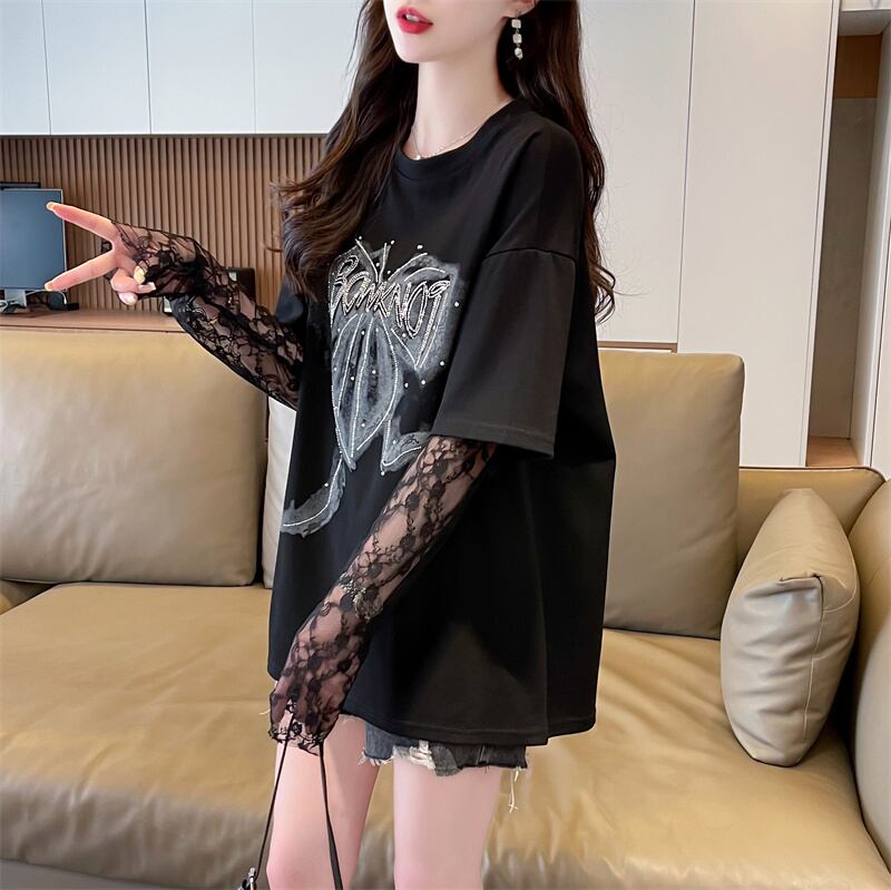 話題沸騰中 レイヤード風 美人度アップ ルーズ Tシャツ ＜S-8707＞