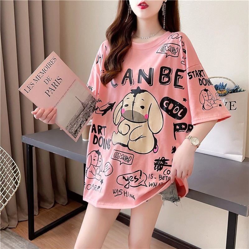 早い者勝ち キュート ファッション ルーズ プリント半袖Tシャツ 全3色<S-4894>