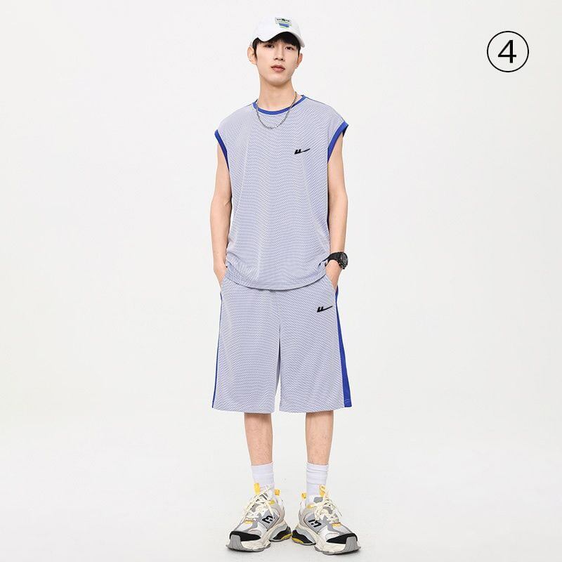 売り切れ必至 ファッション 超人気 男女兼用 ノースリーブＴシャツⅹパンツセット全5色<S-8754>