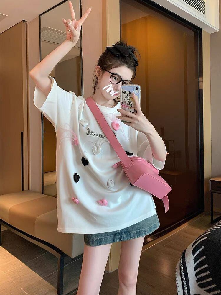 絶対欲しい ホットダイヤモンド キュート 三次元の愛 ゆったり 半袖Tシャツ＜S-8823＞
