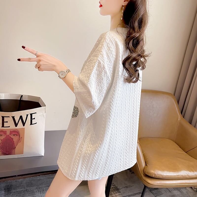 高級立体ハンドビーズコットン半袖Tシャツ<S-2998>