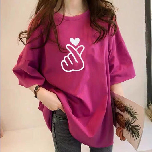 組み合わせやすい Tシャツ プリント 七色 ゆったり半袖＜S-2968＞