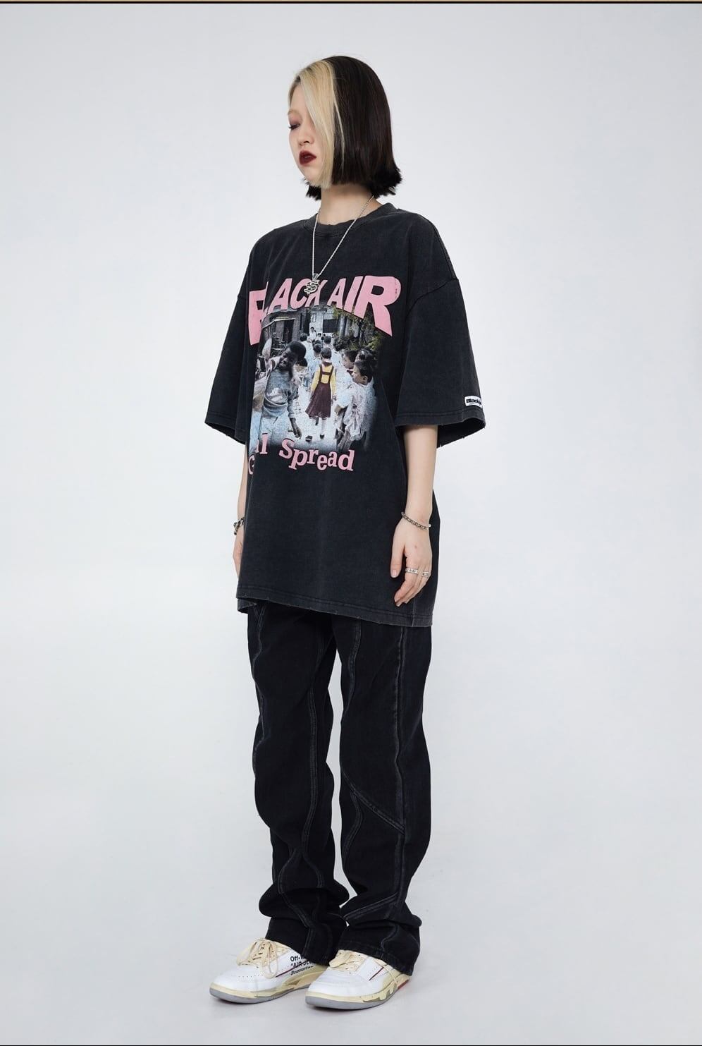 見逃し厳禁 ファッション ストリート系 ヴィンテージ加工 プリントTシャツ ＜S-2893＞