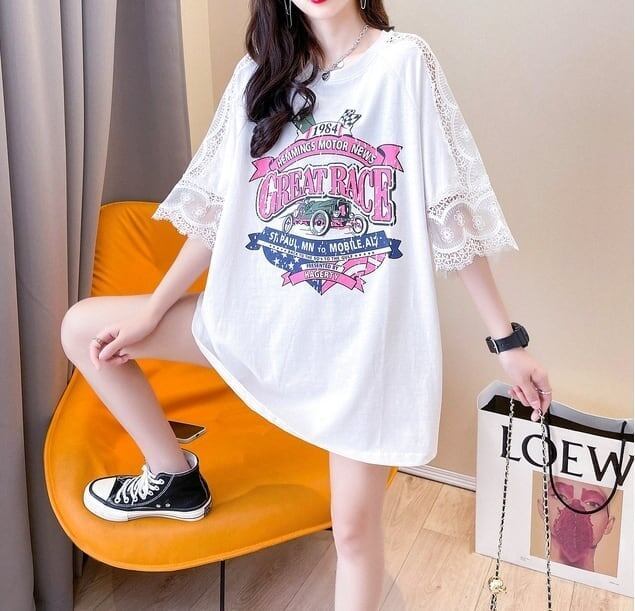 新作 プリントTシャツ ロング 半袖 ピンク＜S-2810＞