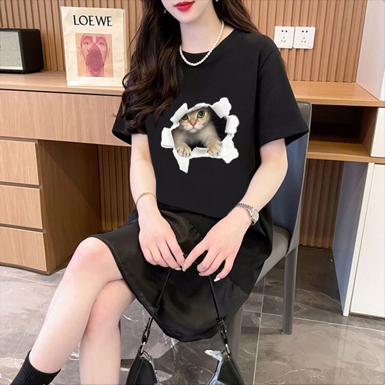 絶対欲しい ネコ カジュアル デザイン ゆったり 半袖 Tシャツ＜S-8658＞
