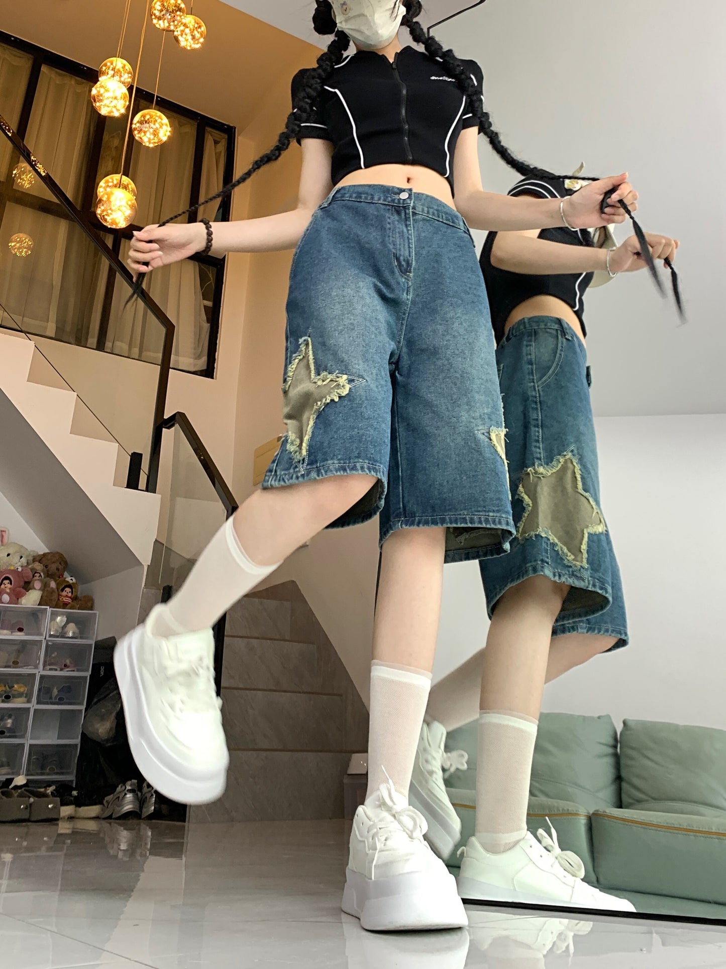 絶対流行 デニム ゆったり感アップ個性派 ハイウエスト パンツ ボトムス＜S-8657＞