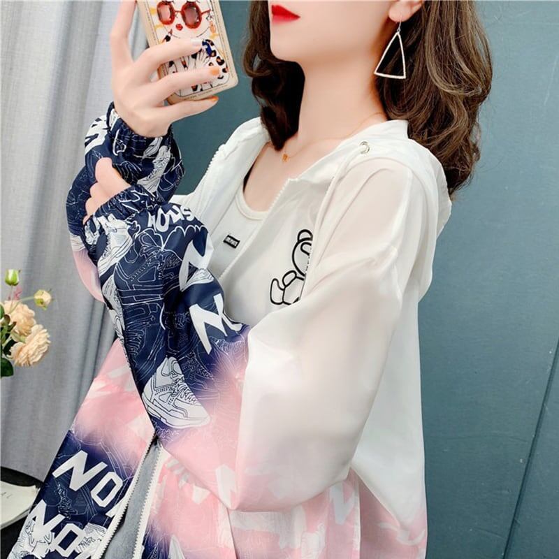 カジュアル プリント 日焼け対策 切り替え Tシャツ カットソー＜S-2999＞