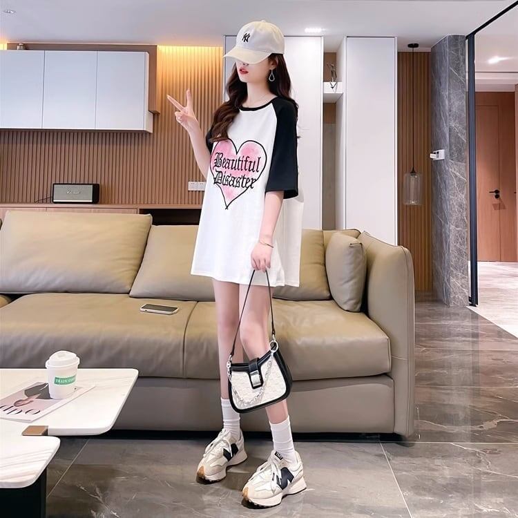 好感度UP可愛いハート プリントTシャツ &アルファベットロング ＜S-2833＞