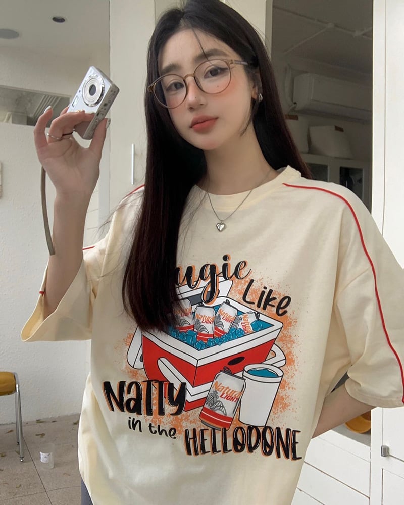 着?せ ゆったり ビッグロゴ ロングTシャツ 半袖 ワンピース<S-4859>