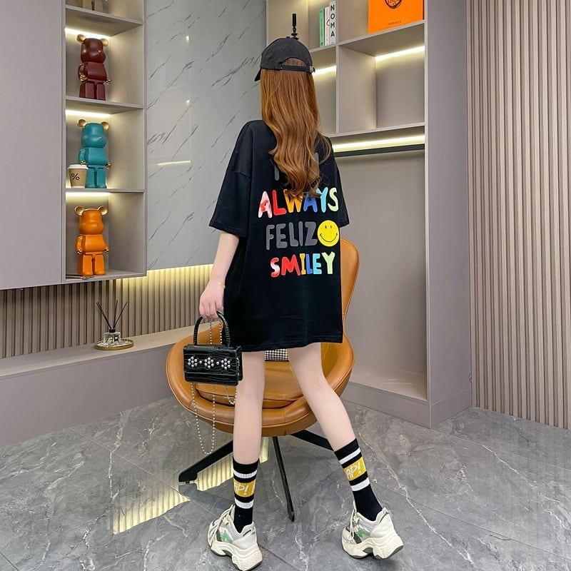 レインボースマイリーファッションオールマッチルーズ半袖Tシャツ<S-2860>