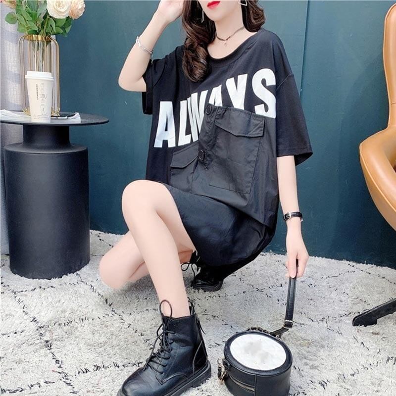合わせやすい 切り替え デザイン感 プリント Tシャツ カットソー＜S-3637＞