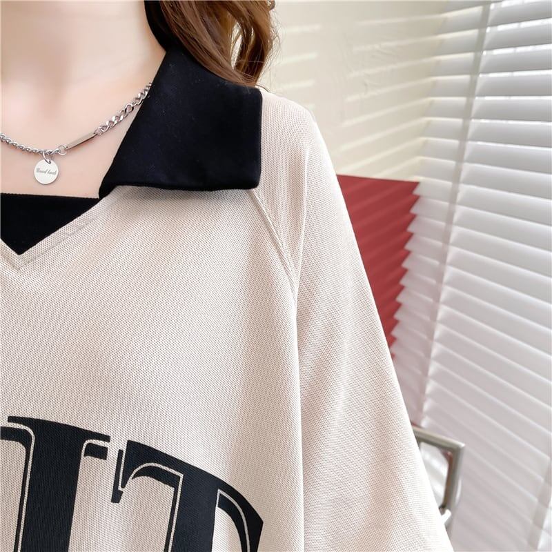 美人度アップ 切り替え ファッション プリント Tシャツ カットソー＜S-3587＞