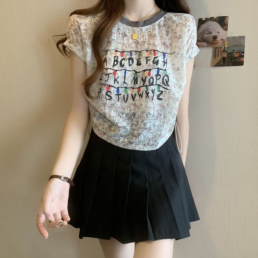 好感度UP カジュアル 大人可愛い プリント 全2色 半袖 Tシャツ＜S-8822＞