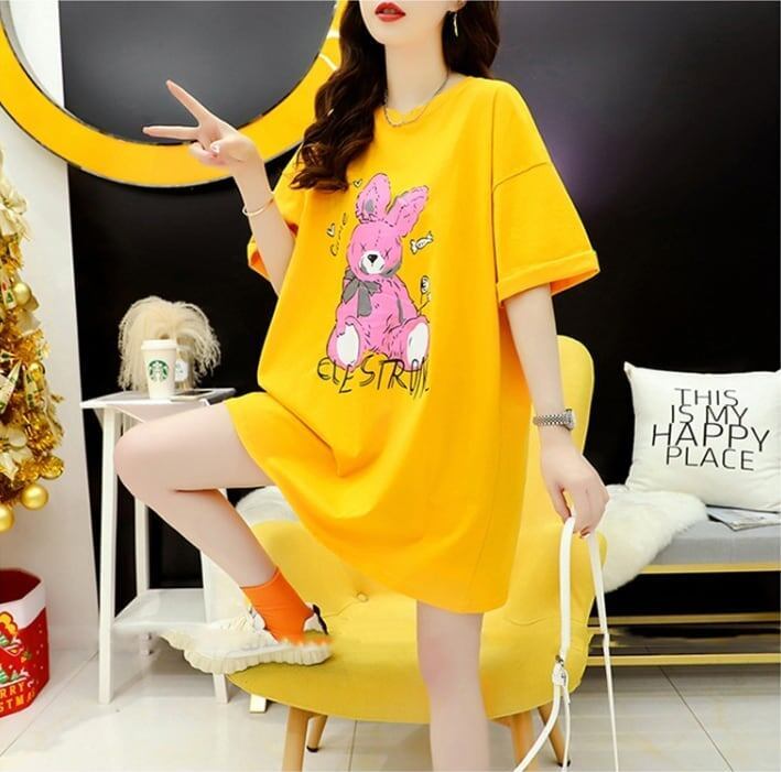 背中開きルーズオールマッチミドル丈ラウンドネック半袖Tシャツ<S-3027>