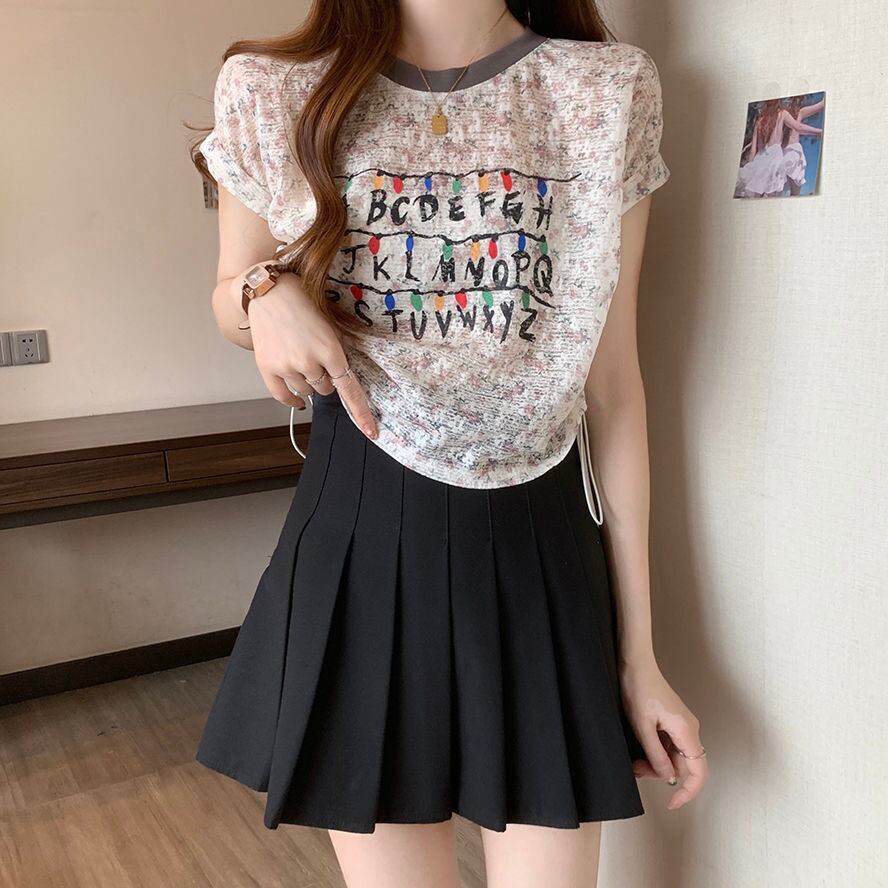好感度UP カジュアル 大人可愛い プリント 全2色 半袖 Tシャツ＜S-8822＞