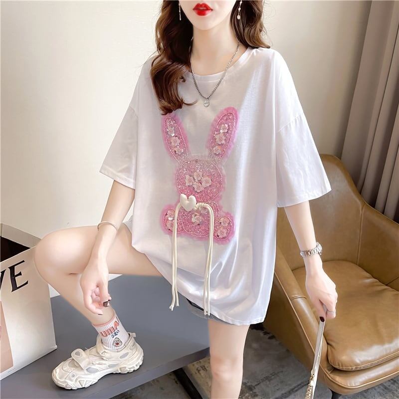 デザイン感 切り替え チャーミング プリント Tシャツ カットソー＜S-3425＞