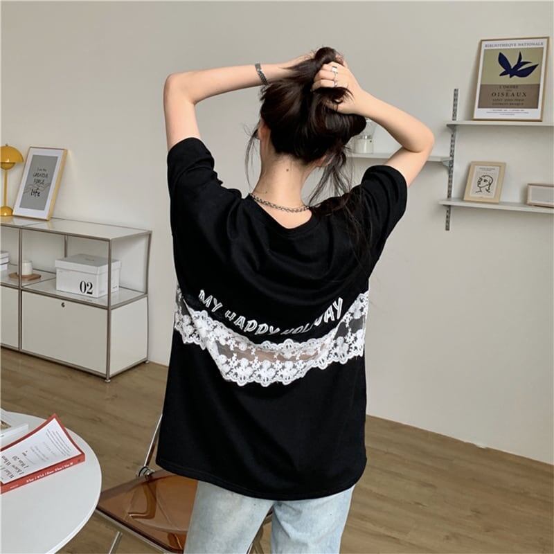 デザイン感 切り替え チャーミング プリント Tシャツ カットソー＜S-3538＞