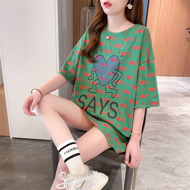 カジュアル 切り替え オシャレ度満点 プリント Tシャツ カットソー＜S-3411＞