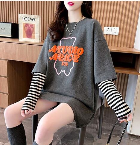 絶対流行 カジュアル アバンギャルド レイヤード風 プリント全3色 Tシャツ＜S-9587＞