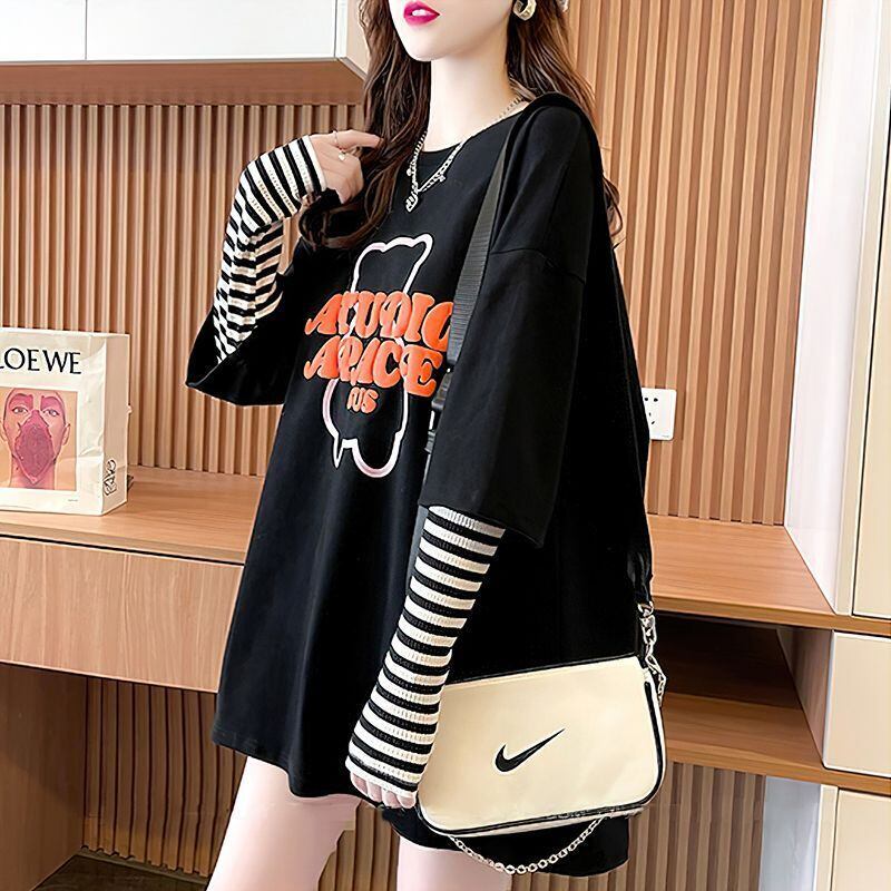 絶対流行 カジュアル アバンギャルド レイヤード風 プリント全3色 Tシャツ＜S-9587＞