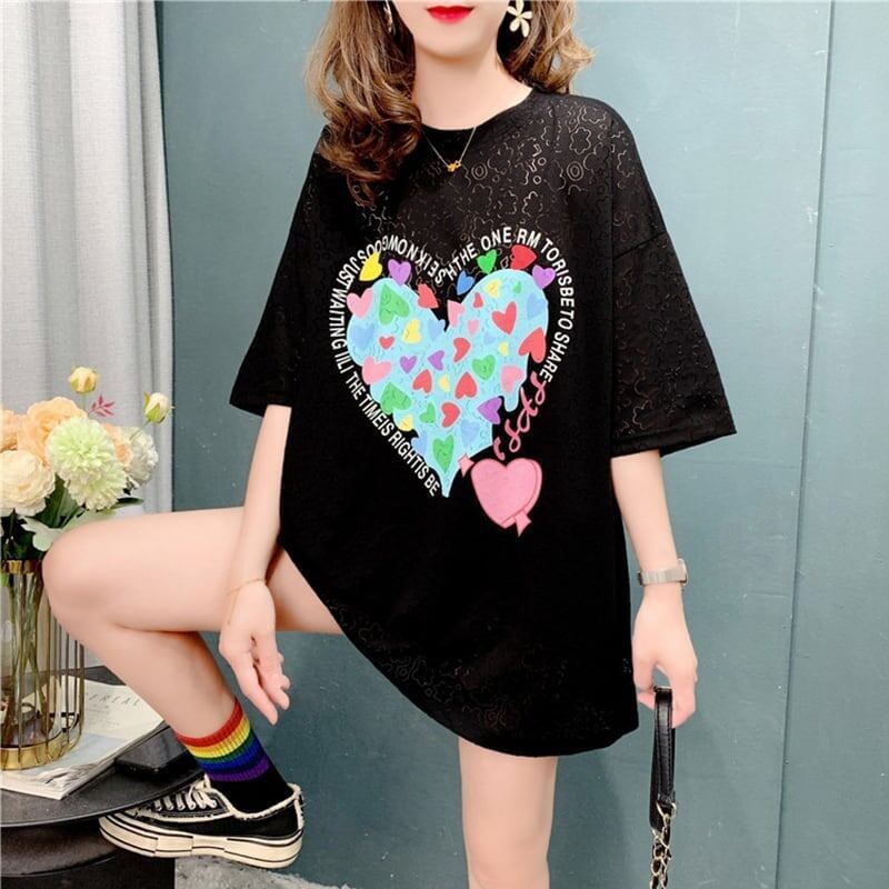 スタイリッシュ 切り替え 一目惚れ プリント Tシャツ カットソー＜S-3579＞