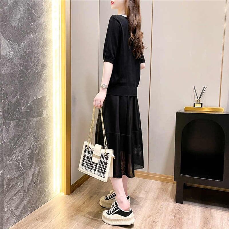 ゆったり感アップ 切り替え 美感いっぱい Tシャツ＋スカート セットアップ＜S-3574＞
