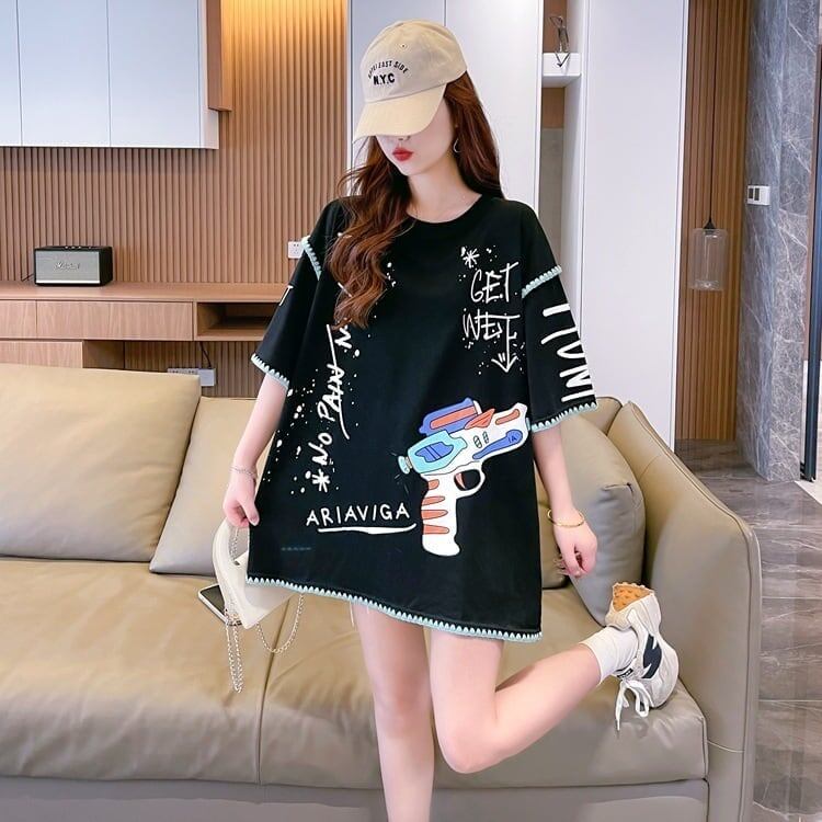 おしゃれ度アップ プリントTシャツ 落書きストレート系 ゆったり半袖＜S-2885＞