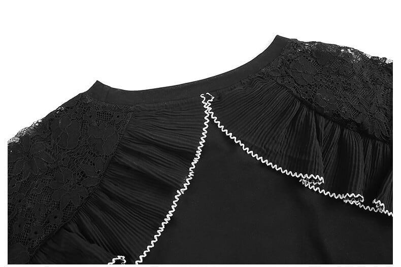 レースステッチアイスシルクニットルーズラビットプリント半袖Tシャツ<S-5038>
