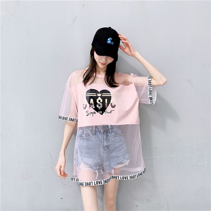 売り切れ必至 レイヤード風 個性派 チュール ゆったり半袖 Tシャツ全4色 ＜S-8157＞